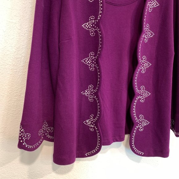 Bob Mackie Wearable Art Cotton Sweater Sequined Built-In Tank Top Purple Large - Picture 6 of 10